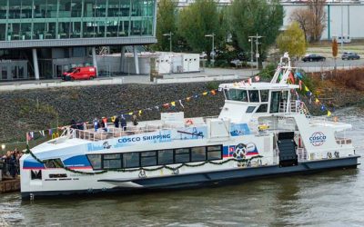 HYBRID HAMBURG FERRY CARRIES COSCO NAME