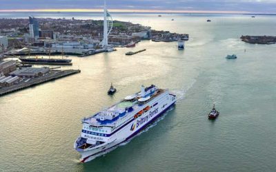 NEW RO-PAX ARRIVES AND DEPARTS PORTSMOUTH UNDER BATTERY POWER